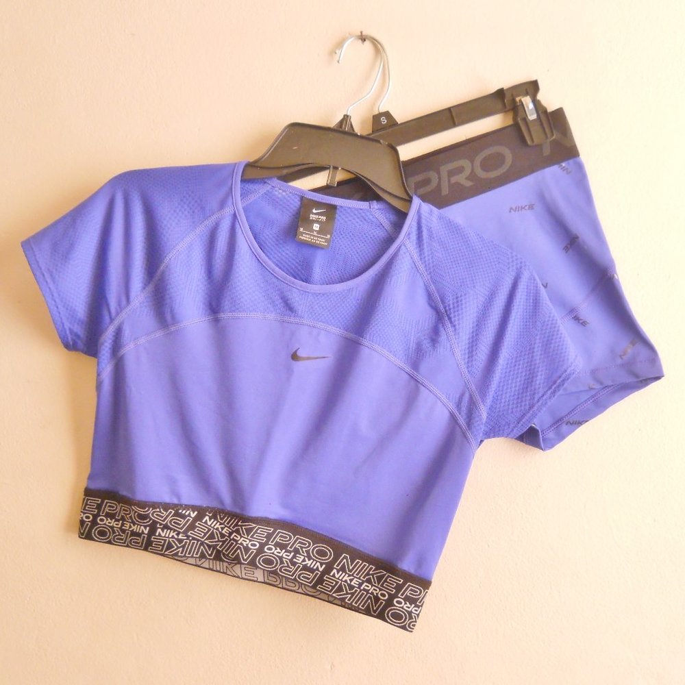 Nike Crop Top & Shorts, Women M, Purple, Nike Pro Dri-Fit